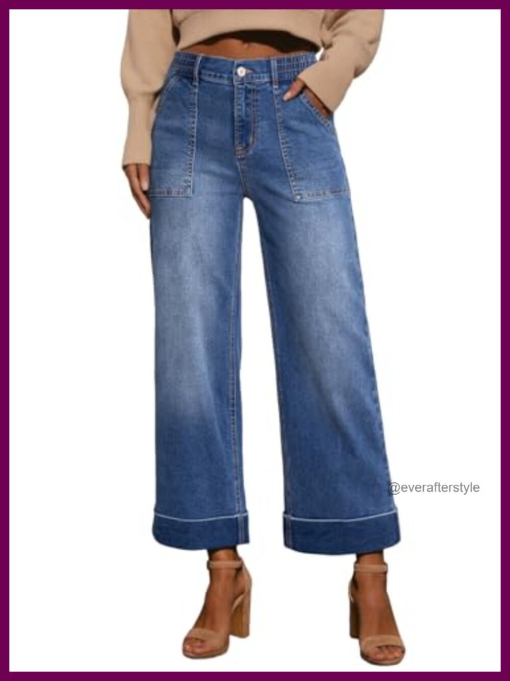 High Waist Wide Leg Cropped Jeans Stretchy Denim Pants Ankle Length with Pockets